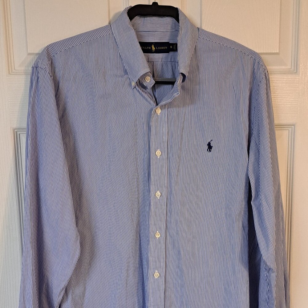 Ralph Lauren Men's Blue & White Stripe Button Down Shirt